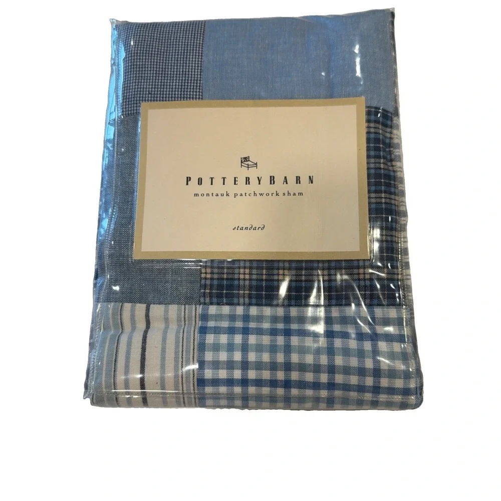 Pottery Barn Montauk Patchwork Standard Sham Blue Plaids - New